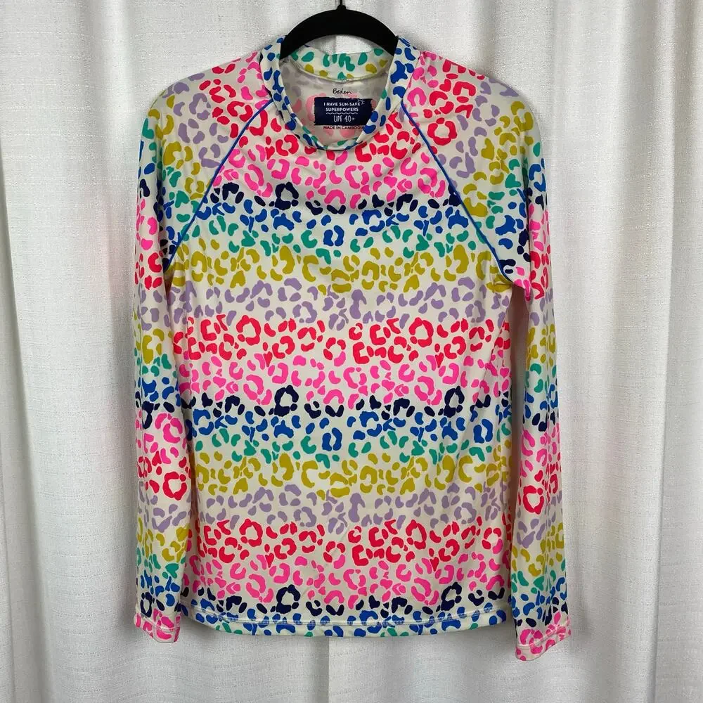 Boden Mini Boden Girls Rainbow Leopard Print Rash Guard Sz.15-16Y